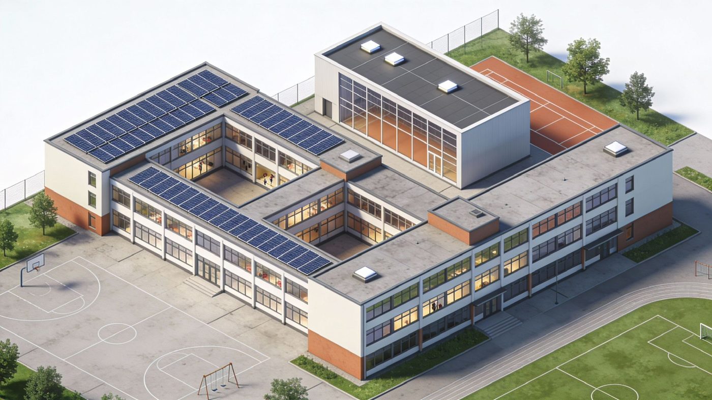 Symbolische Illustration eines Schulgebäudes – Projektbereich Bildungsbauten